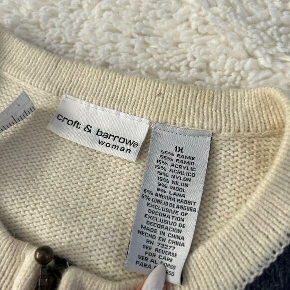 Croft & Barrow Womens Cream Knit Bird Embroidered Sweater Sz 1XL Cottage Costal - Picture 5 of 5